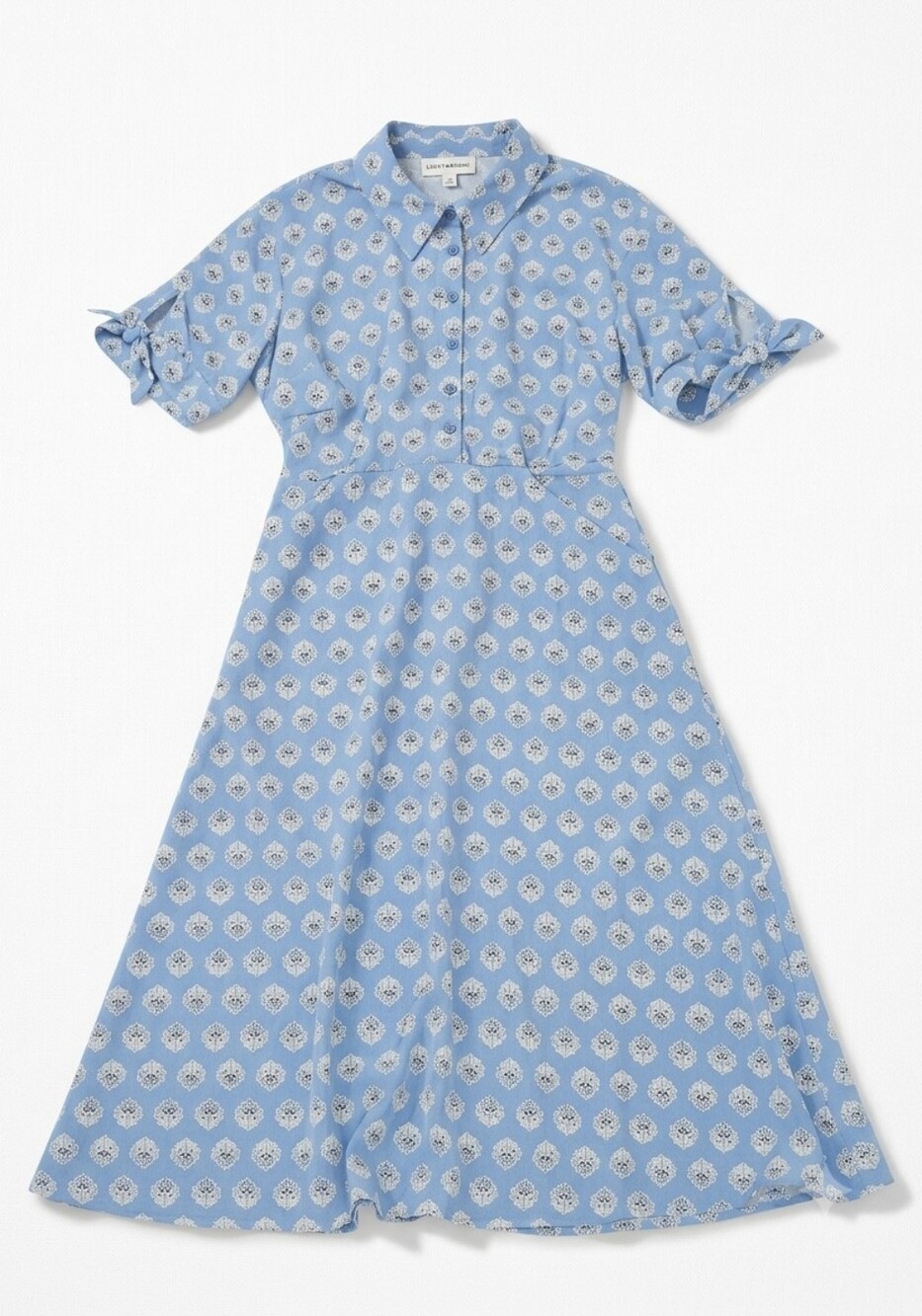 Lucky Brand Petite Blue Floral Damask Shirt Dress Tie Sleeve Size PM